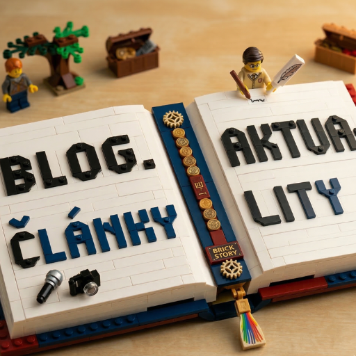 Otvorená LEGO® kniha postavená z kociek s nápisom "BLOG ČLÁNKY AKTUALITY"